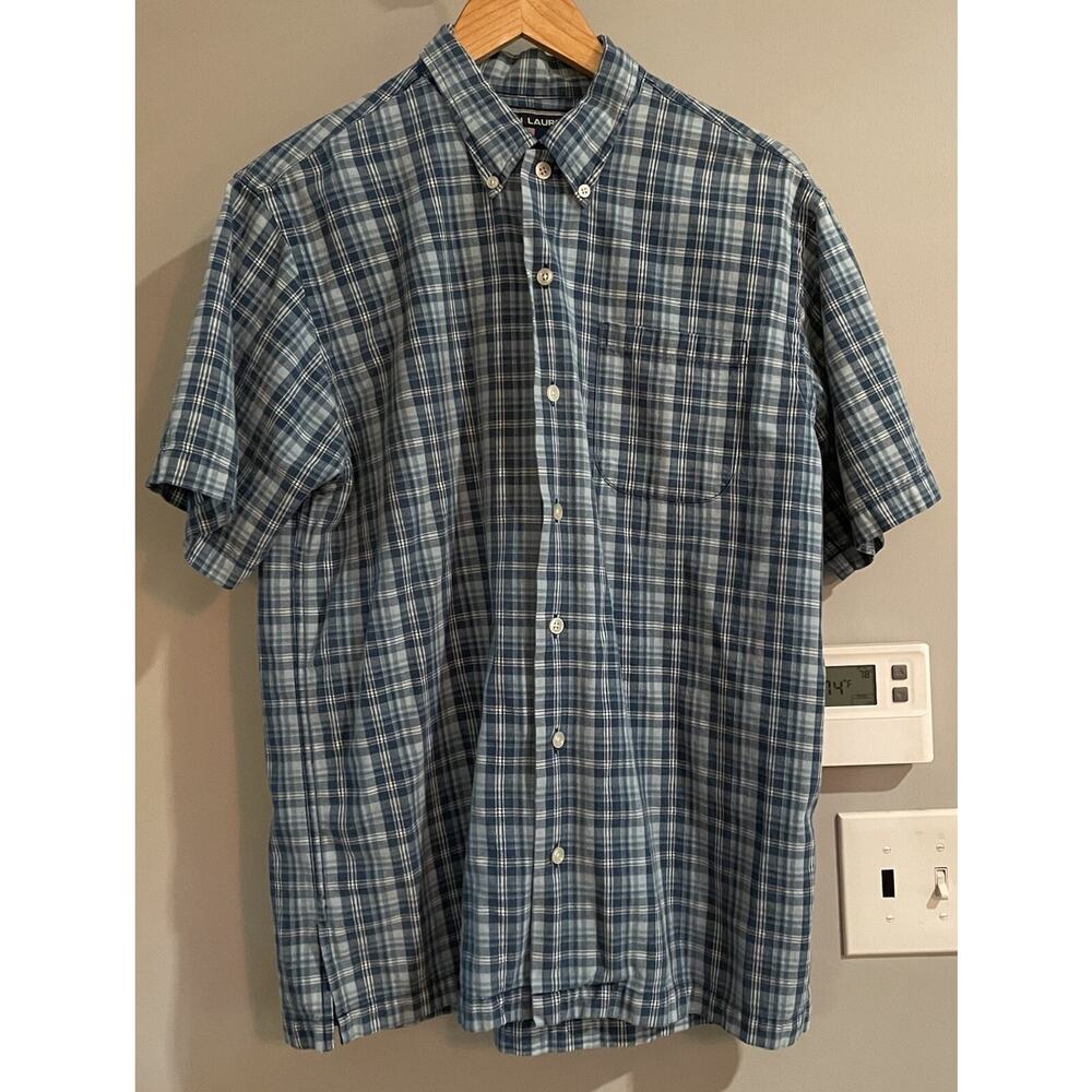 Ralph Lauren‎ Sport Shirt Plaid Flannel Cotton Short Sleeve Button Down Medium